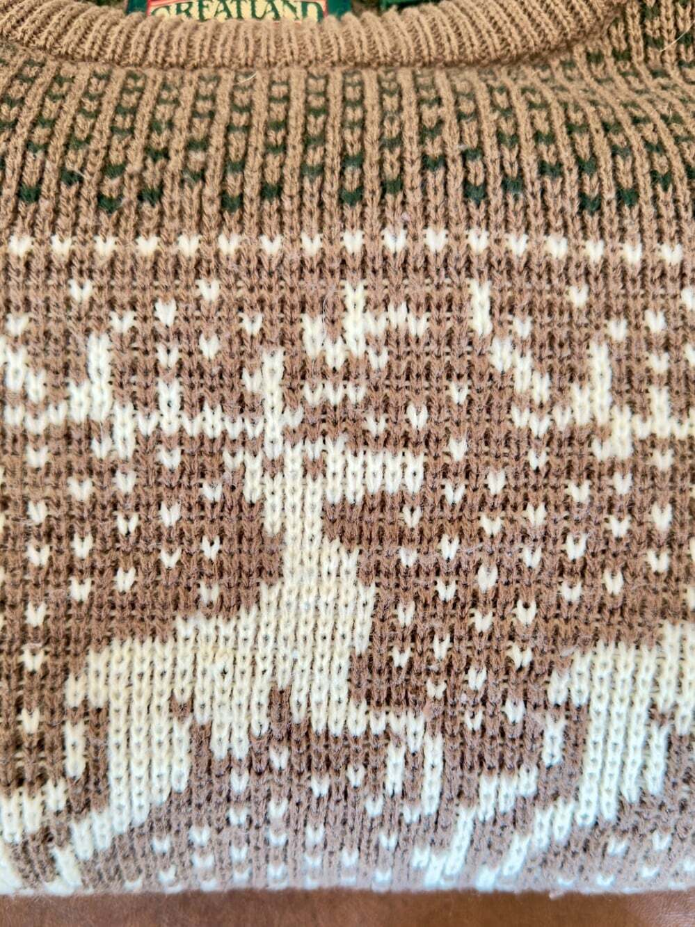 Greatland Reindeer Sweater Mens XL Brown Green Nordic Winter Holiday Cabin Knit